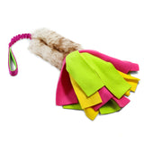 Fur bungee toy with fleece stripes
