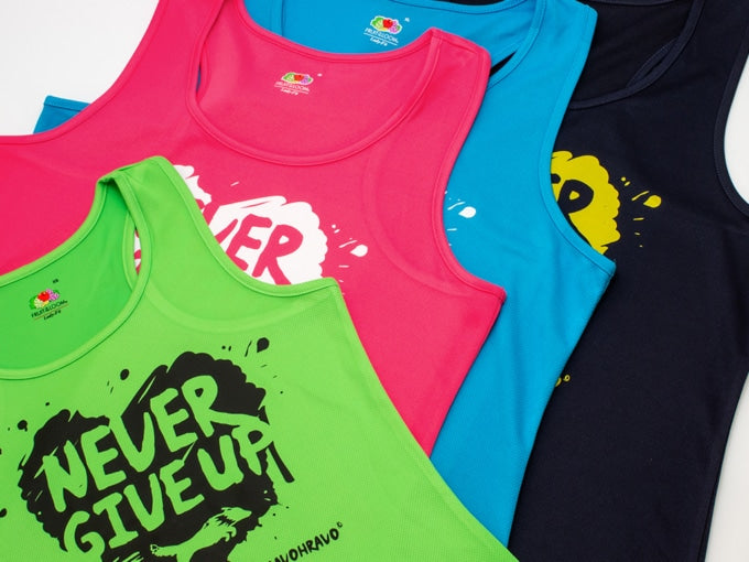 Γαλάζιο αμάνικο γυναικείο T-Shirt 'Never Give Up'