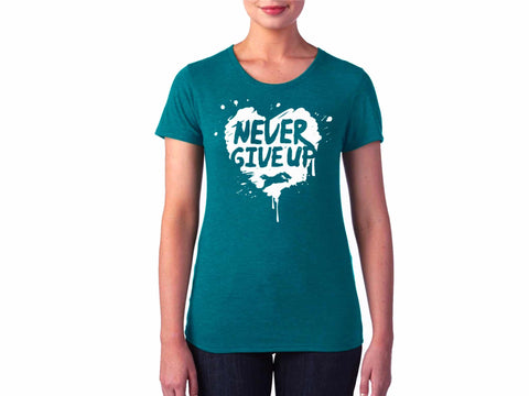Πετρόλ γυναικείο T-Shirt 'Never Give Up'